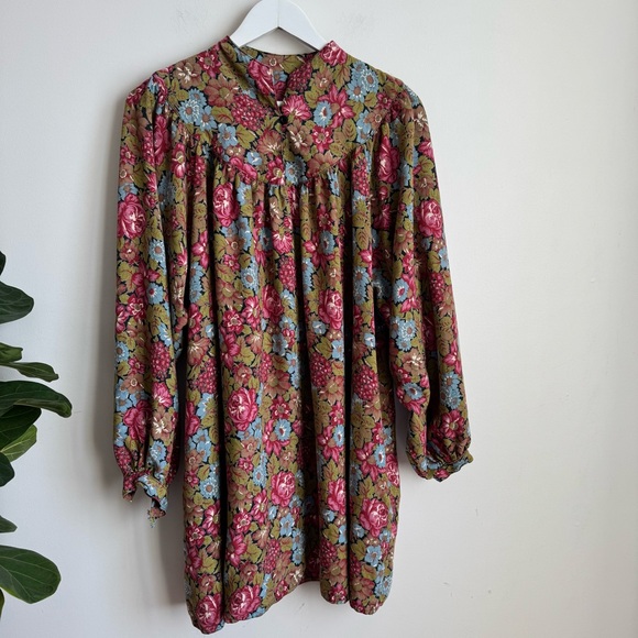 Vintage 70s Simon Chang for International Tyfoon Floral Mini Dress Tunic Size M - Picture 3 of 9